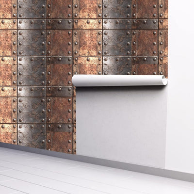 Papel Pintado Metal Industrial Vintage Remachado 15.75x39.37pulg