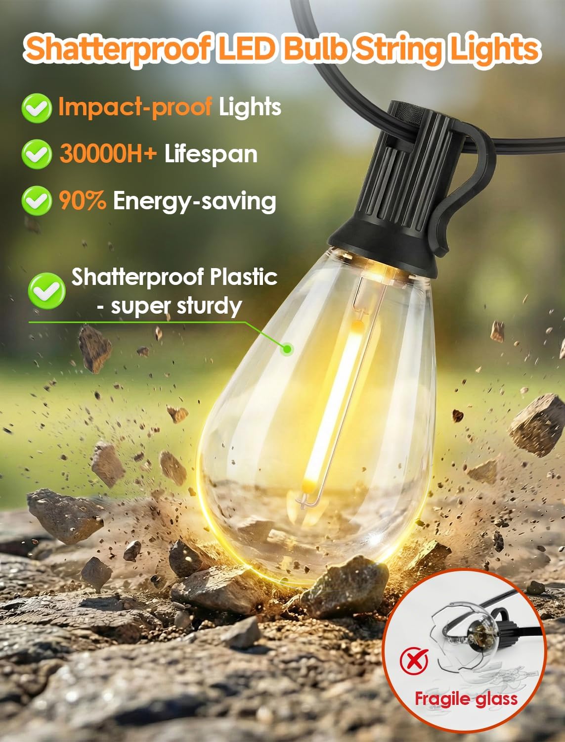 Tira LED 50ft 202 Bombillas Edison S11 Negro