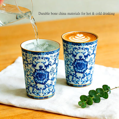 Set 2 Tazas Porcelana Floral Azul y Blanca 9oz