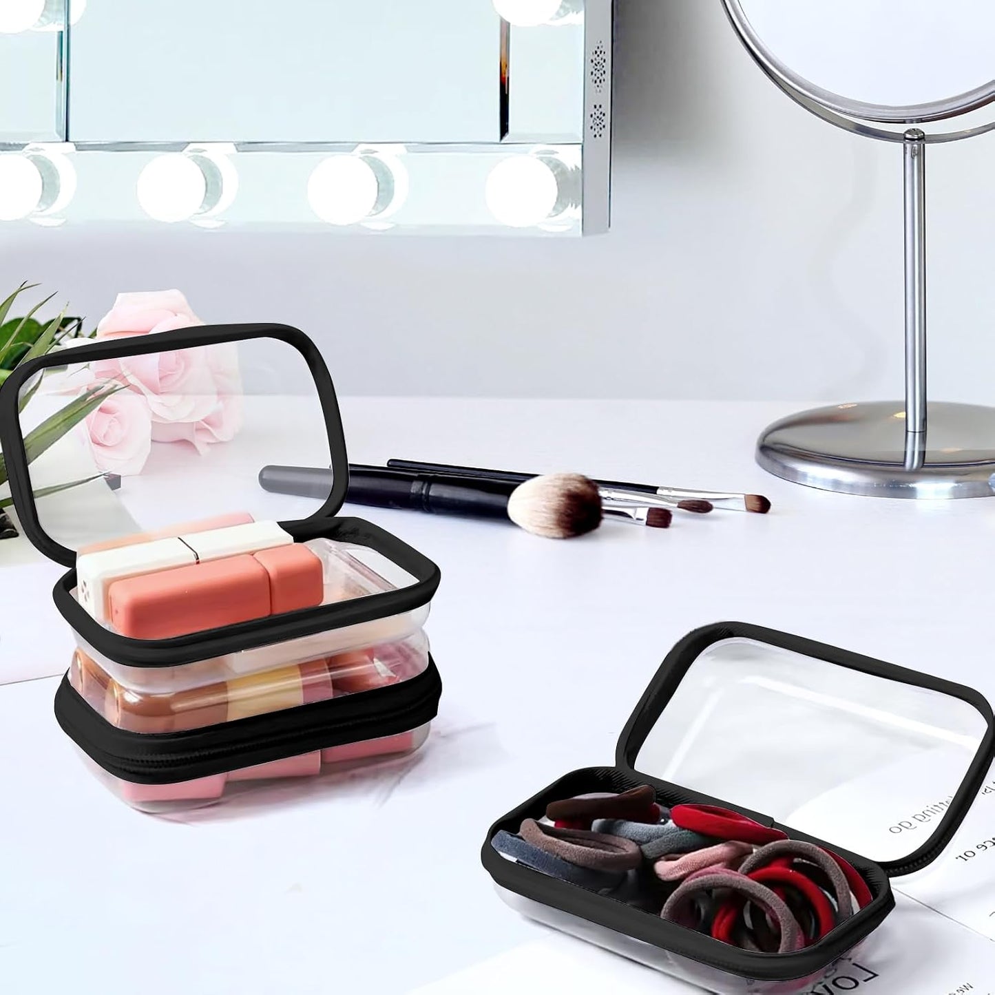 3 Fundas Rígidas Transparentes con Cremallera Negro