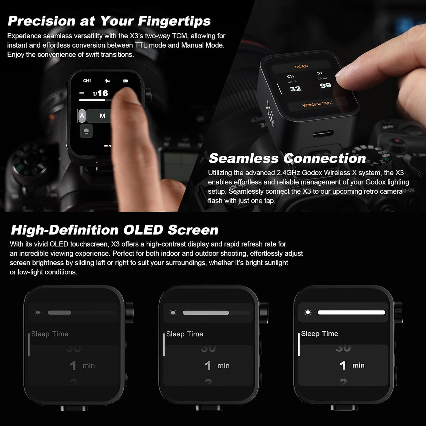 Disparador flash inalámbrico compat. Canon X3C con pantalla OLED