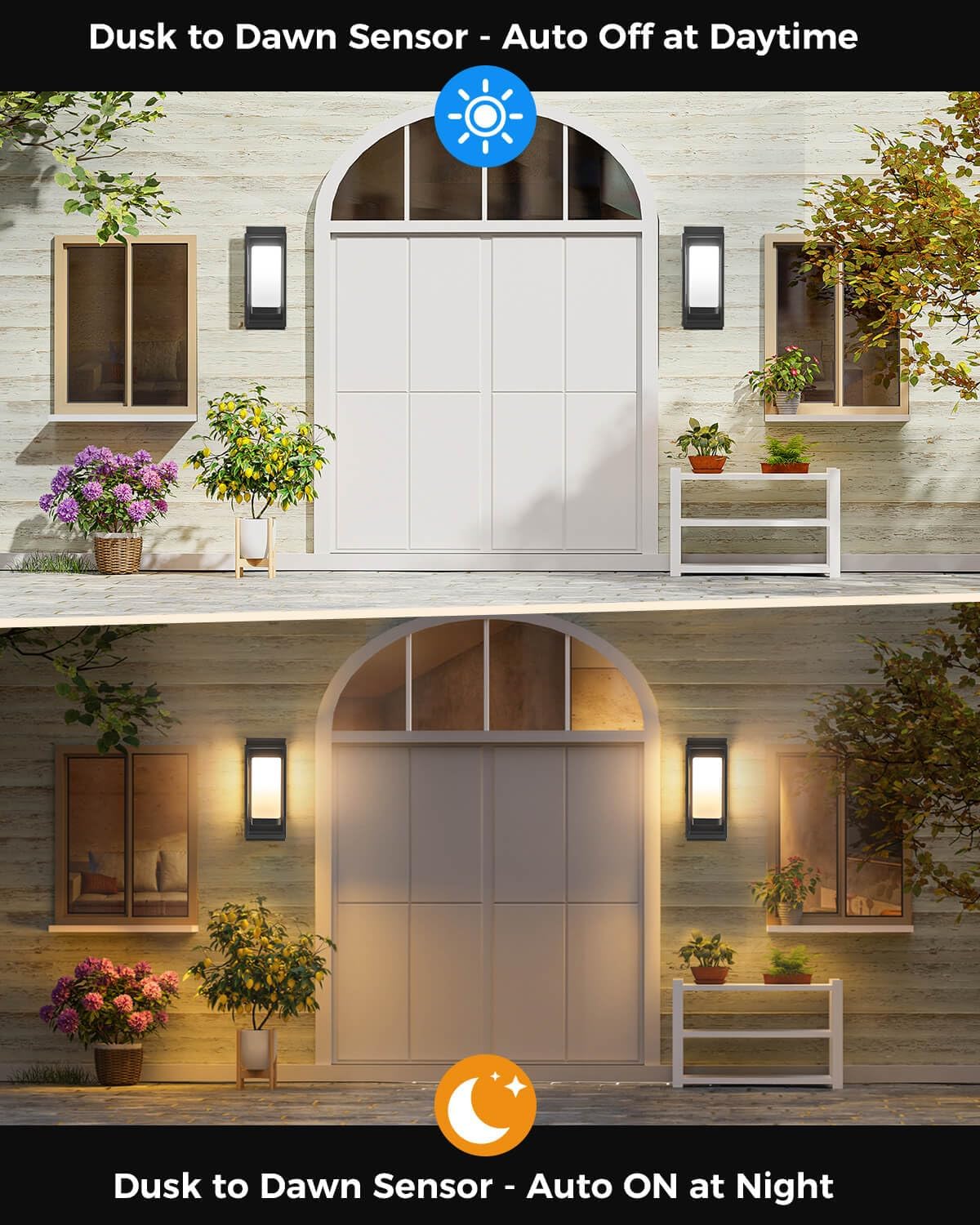 Lámpara pared exterior sensor atardecer amanecer bombilla LED E26