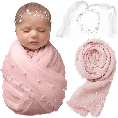 Kit 2 Pzas Accesorios Fotografía Bebé Manta Perlas Diadema
