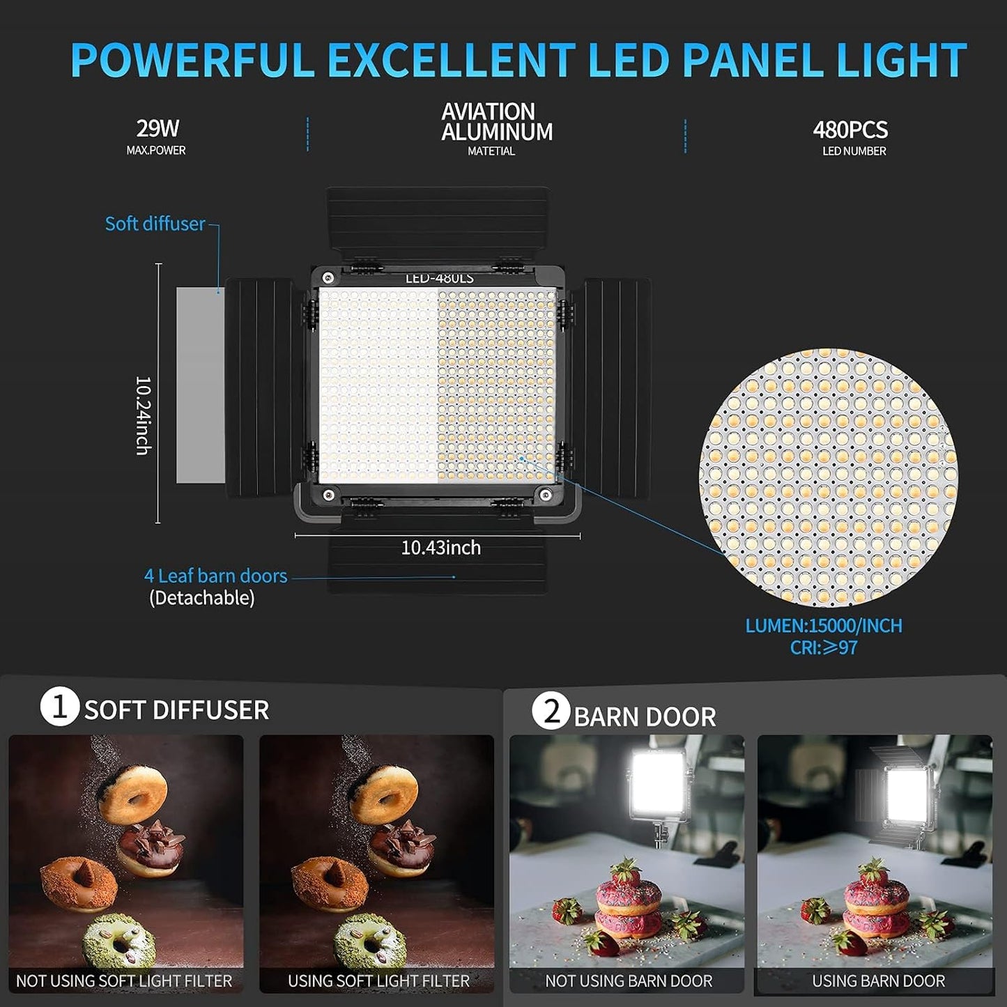 2 Kits Luz LED Video CRI97 Control APP Bicolor 2300K~6800K