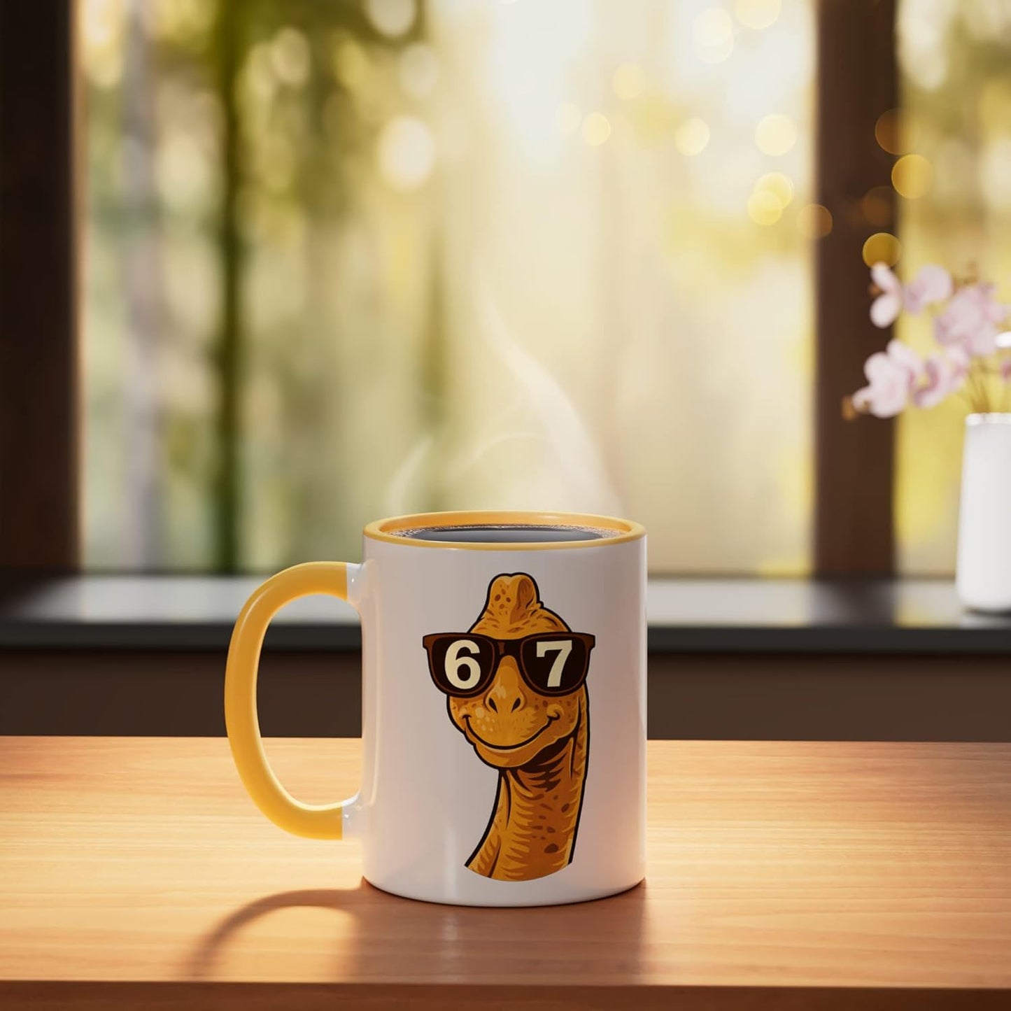 Gafas sol Brachiosaurus taza cerámica amarillo/blanco