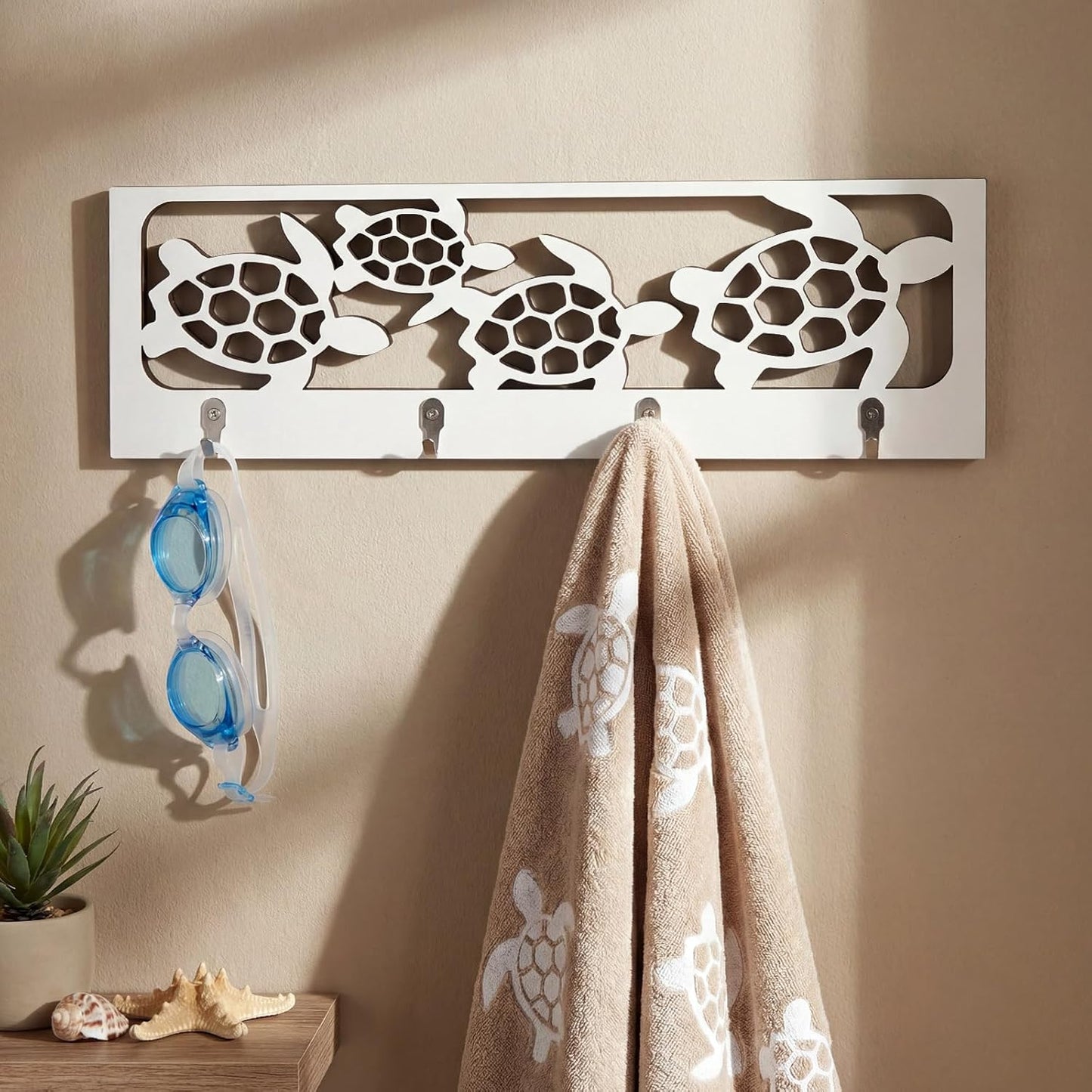 4 Ganchos Tortuga Náutica Decoración Pared Soporte Bata