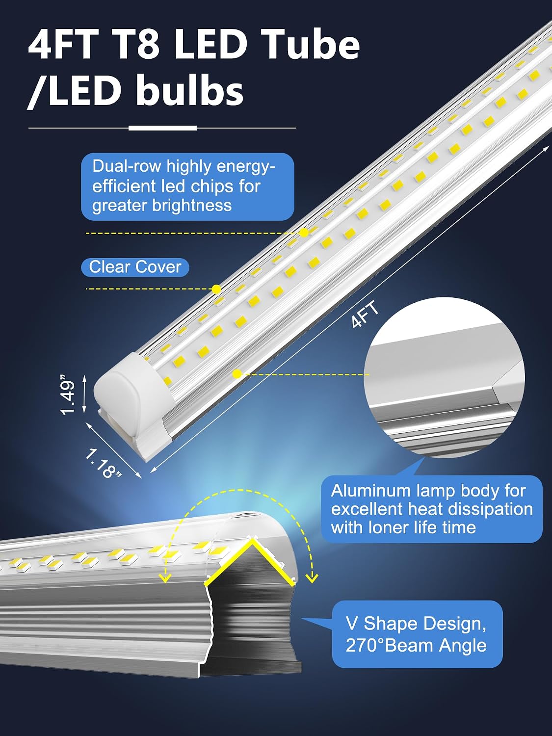 Luz LED tienda 4ft 50W 7500lm T8 con enchufe