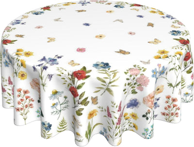Mantel redondo de primavera 70 pulgadas vintage con mariposas y flores de poliéster