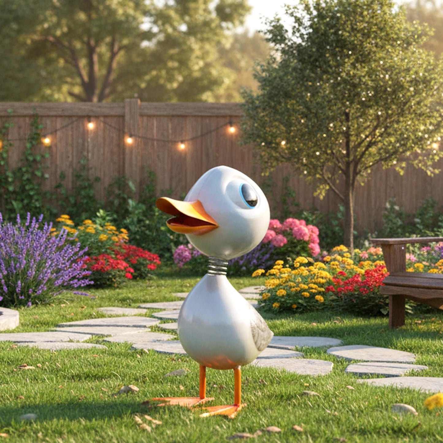 Escultura pato blanco metal decoración jardín patio