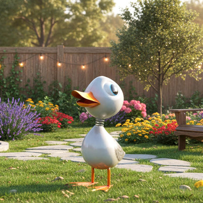 Escultura pato blanco metal decoración jardín patio