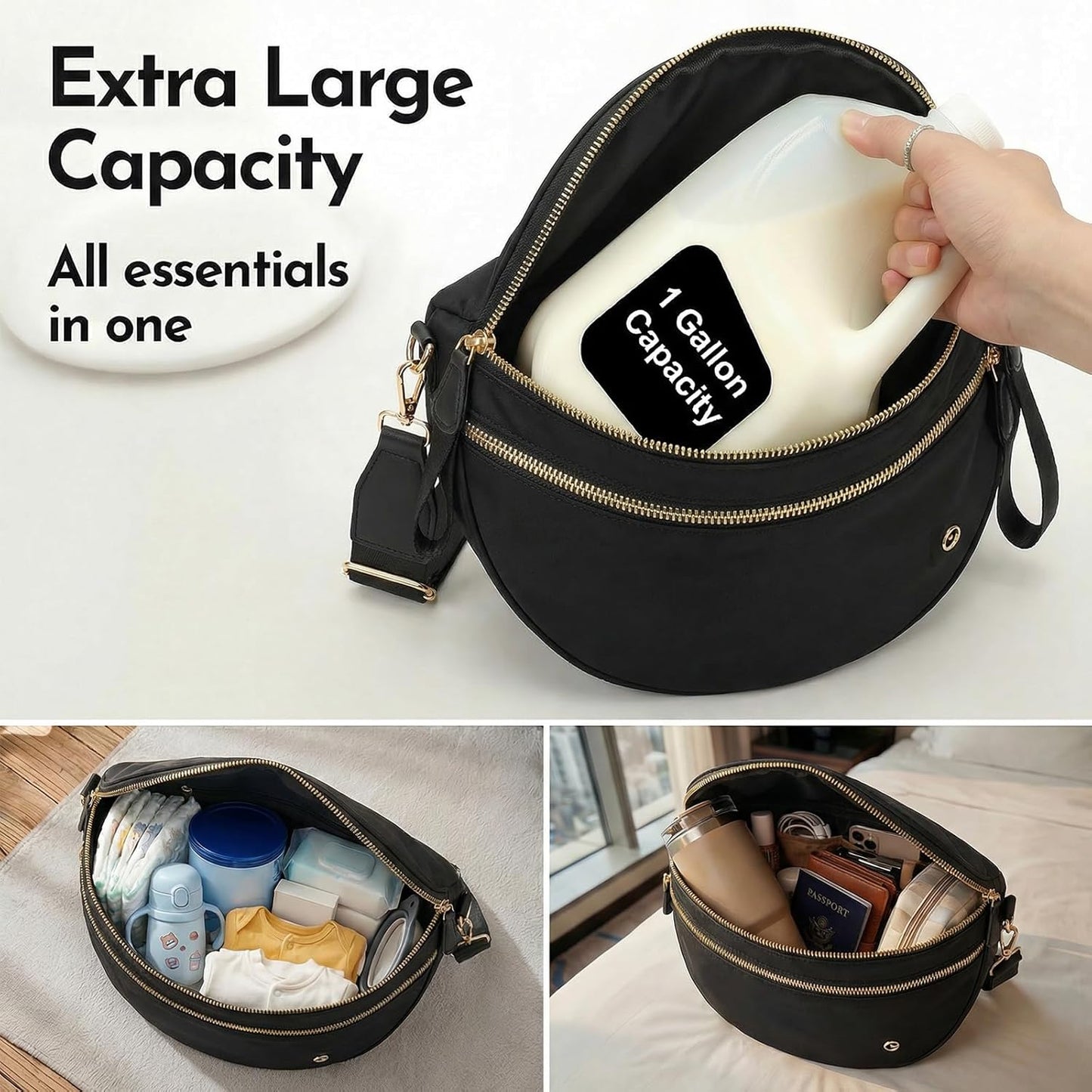 Bolso cruzado mujer nailon correa ajustable cremallera