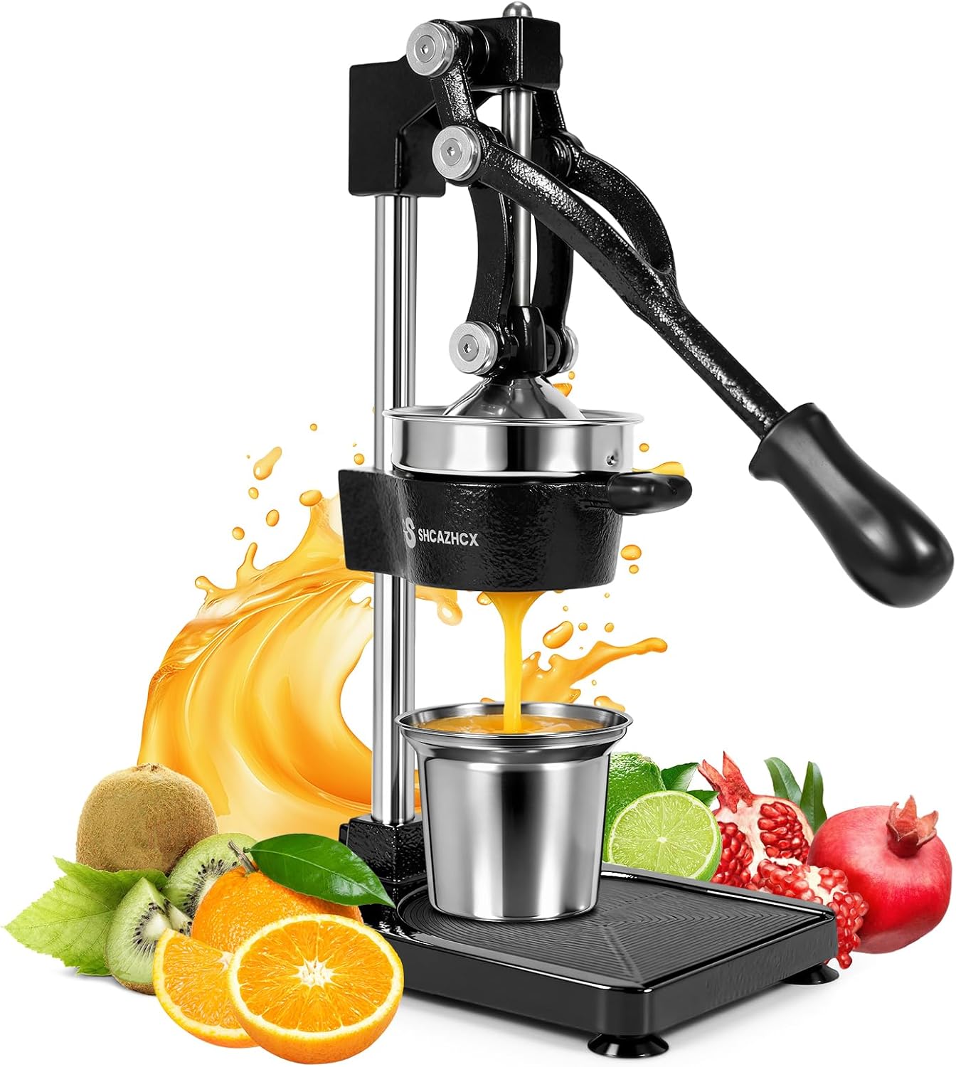 Exprimidor cítricos hierro fundido taza acero inox negro