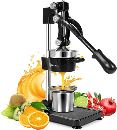 Exprimidor cítricos hierro fundido taza acero inox negro