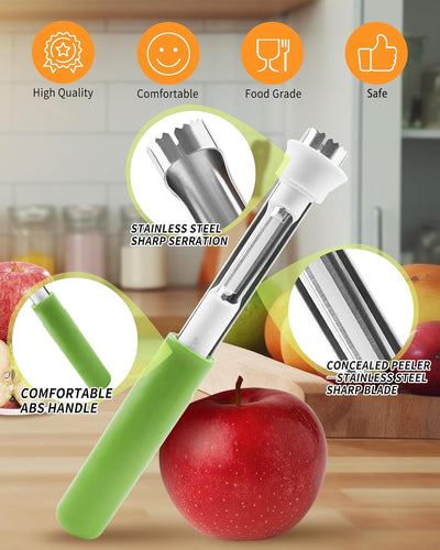 Herramienta descorazonadora y peladora de manzanas 2 en 1 de acero inoxidable