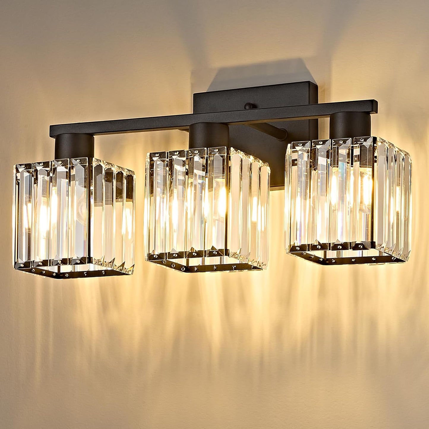Lámpara baño 3 luces cristal negro pared
