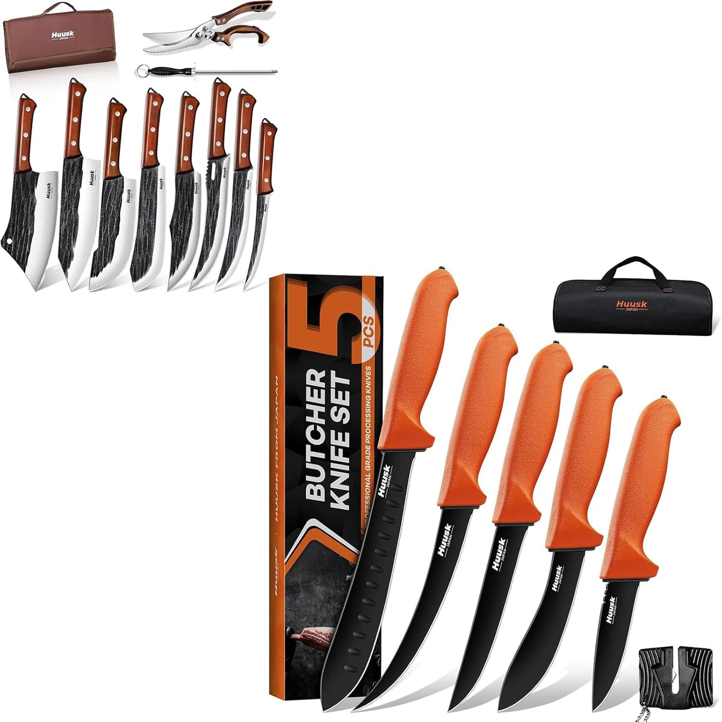 Set Cuchillos Carnicero con Funda para Cocina y Campamento