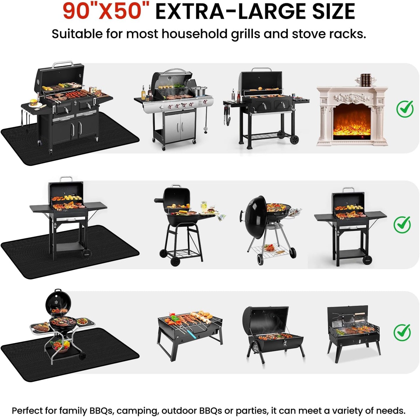 Tapete protector doble cara ignífugo 90x50pulg para parrilla