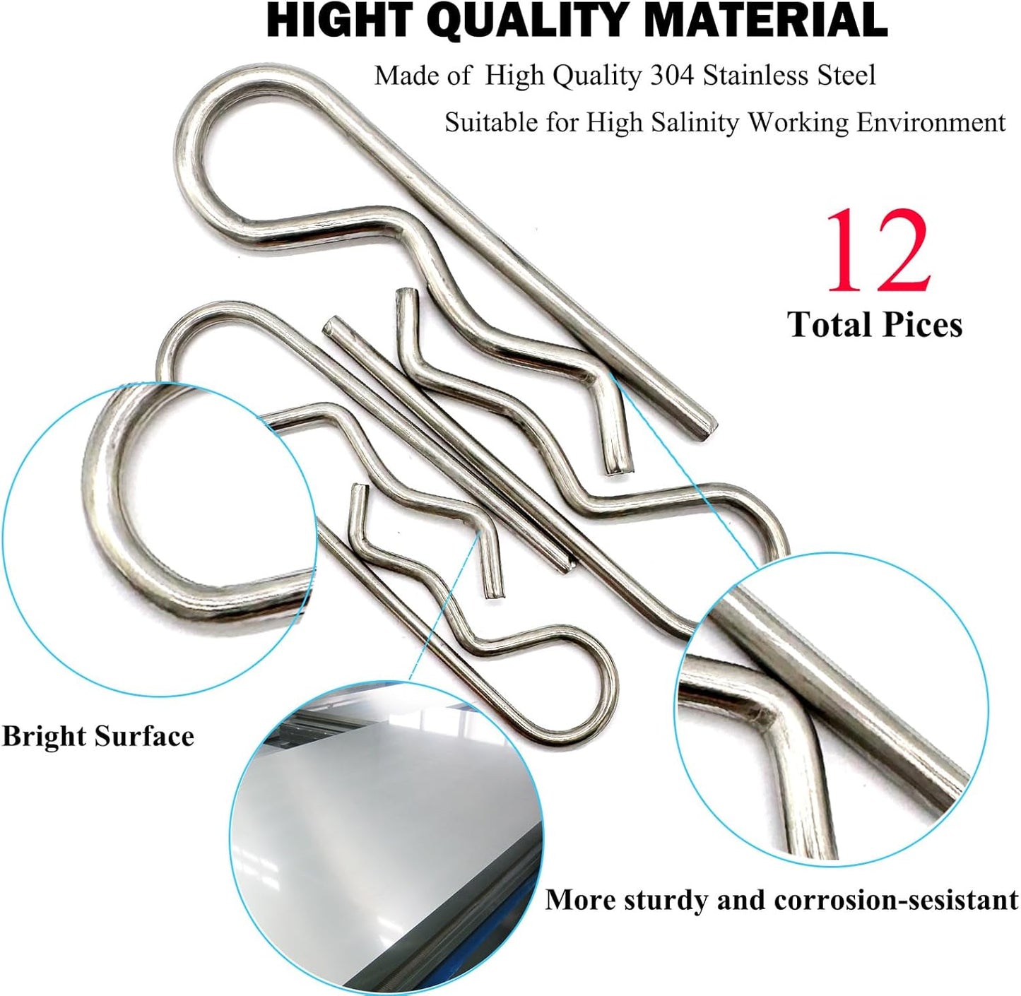 12 Pasadores Acero Inox Resistentes Clip R para Remolque