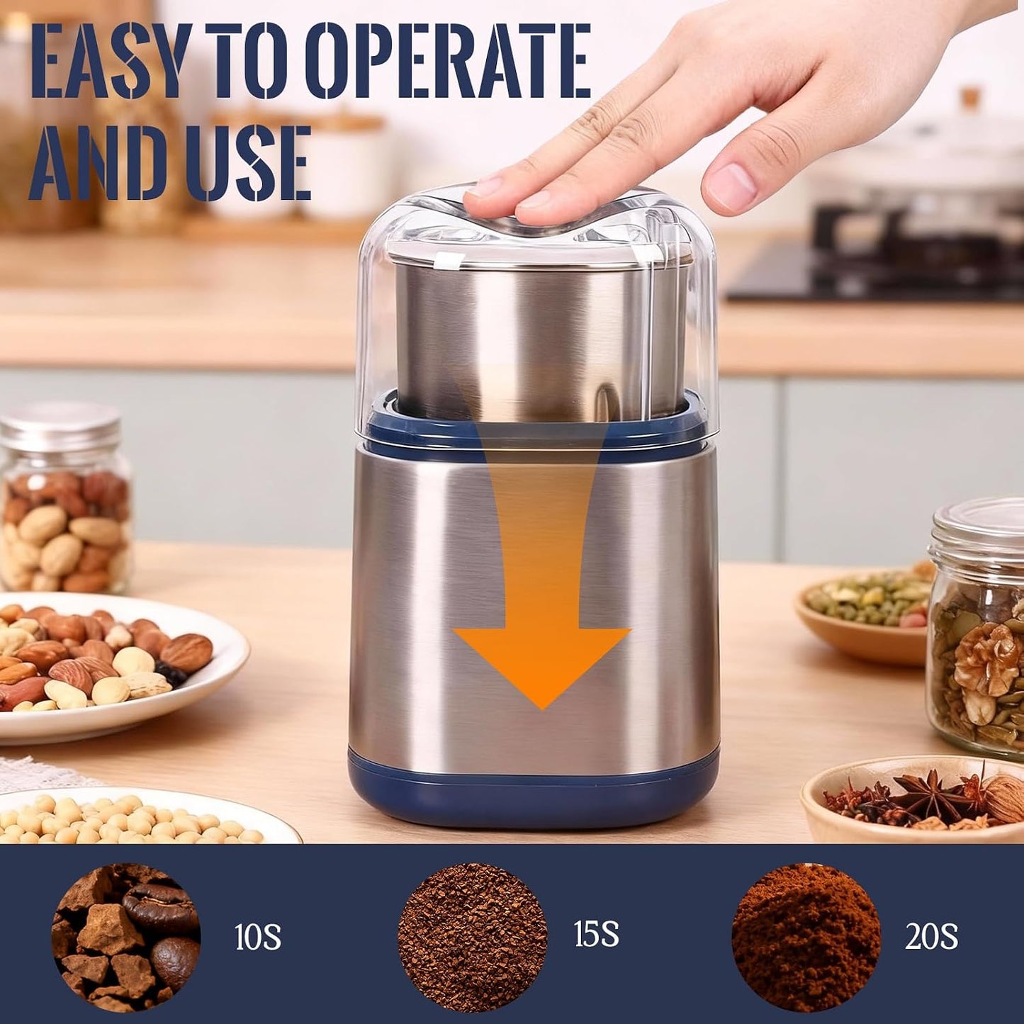 Molinillo eléctrico acero inox para café y especias