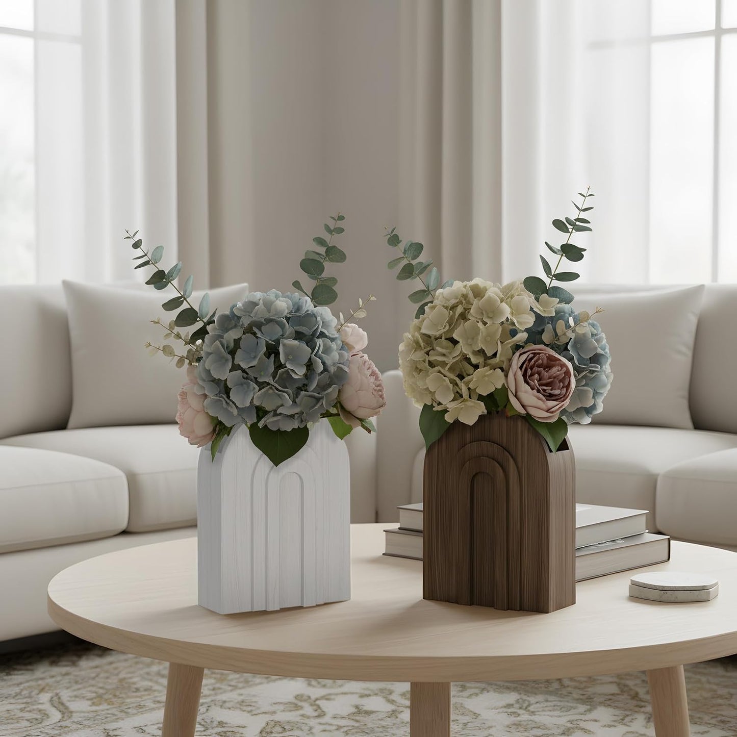 2 Jarrones Madera Boho para Hierba Pampas y Flores Secas