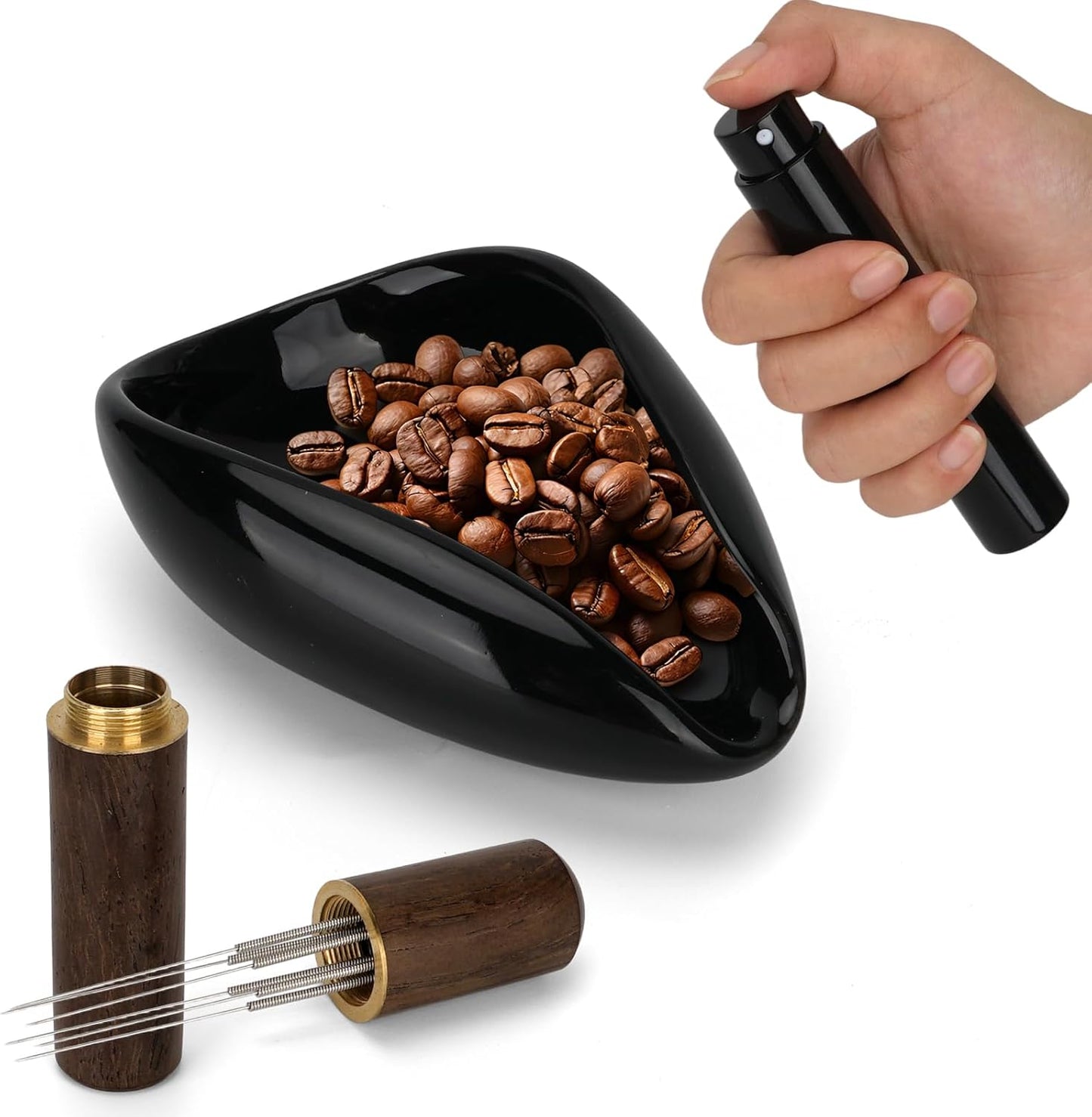 Juego de 3 accesorios para expreso, taza dosificadora, botella spray y agitador de espresso
