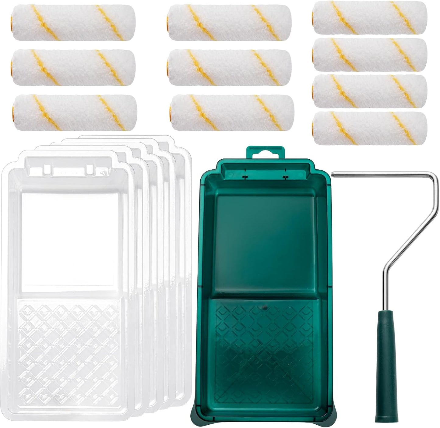 Kit 17 Rodillos Pintura 4pulg Pequeño Marco Forro Cubierta