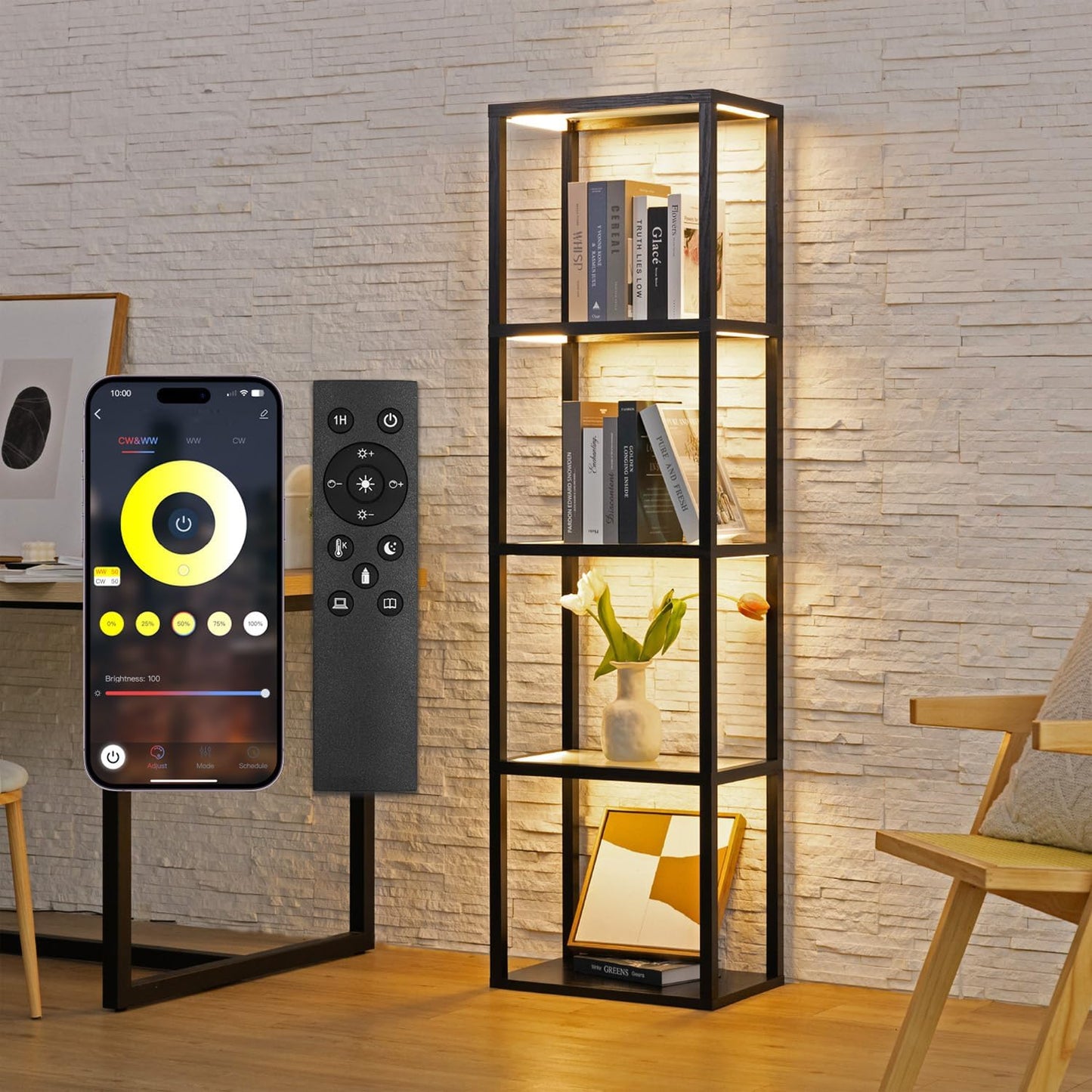 Estante vidrio con luz control remoto para coleccionables sala