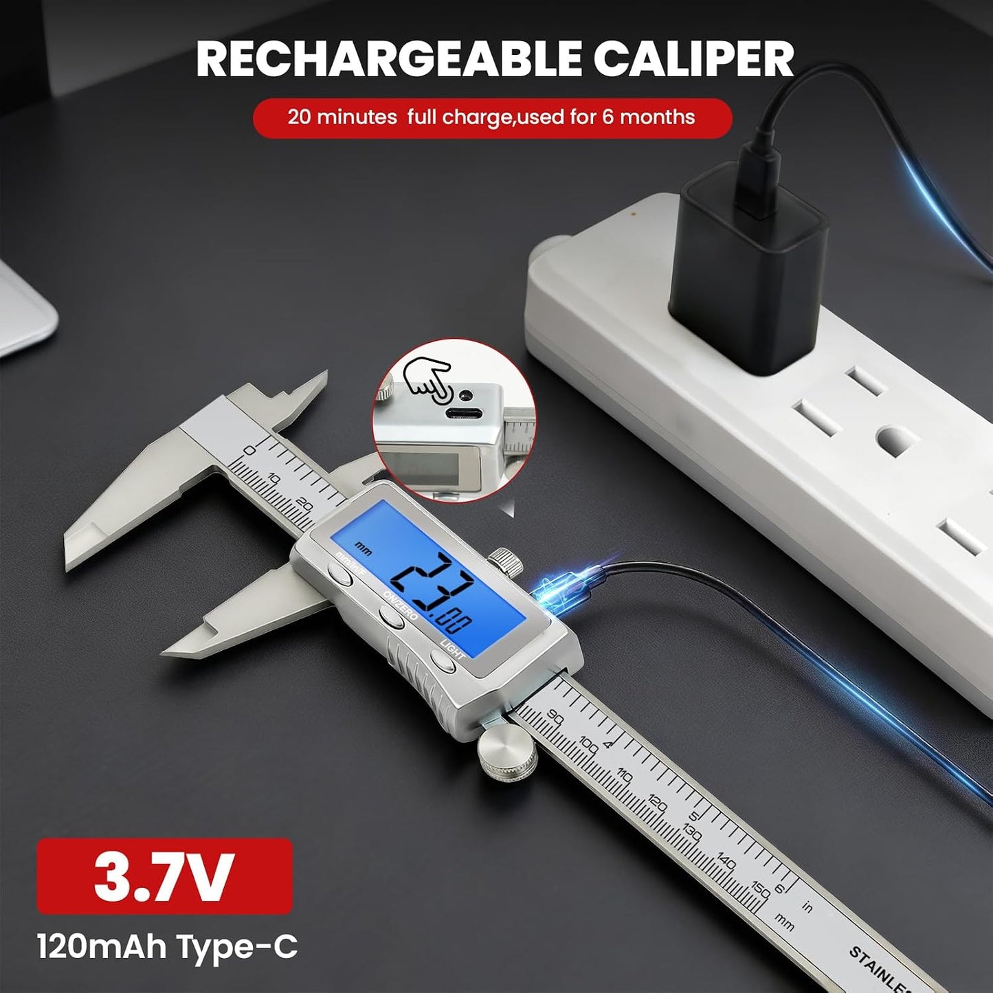 Calibrador digital 6pulg acero inox pantalla LCD