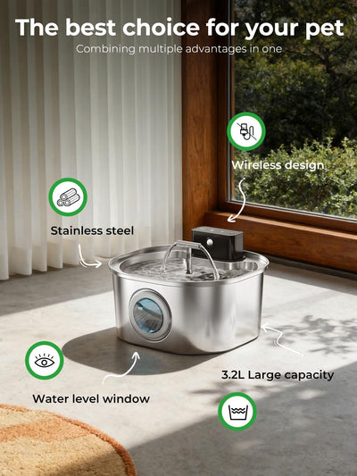 Fuente agua gatos acero inox 3.2L sensor movimiento