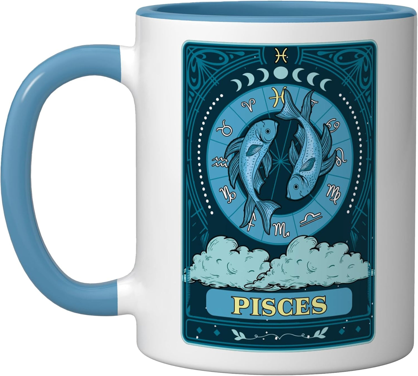 Taza Cerámica Piscis Horóscopo Tarot Azul/Blanco