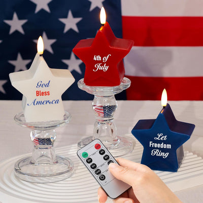 Velas LED estrella 4julio rojo blanco azul con control