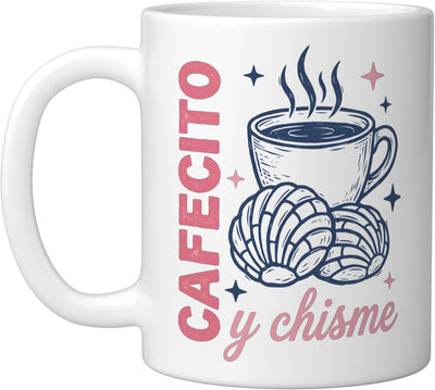 Taza de café cerámica latina Cafecito Y Chisme concha estilo blanco