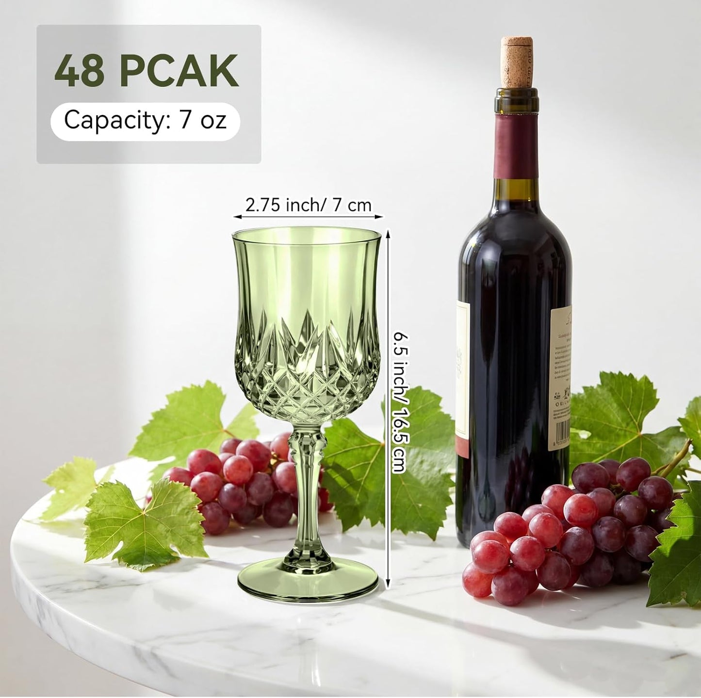 Copas de vino plástico 7 oz, copas de agua irrompibles y champán reutilizables para bodas y fiestas (verde)