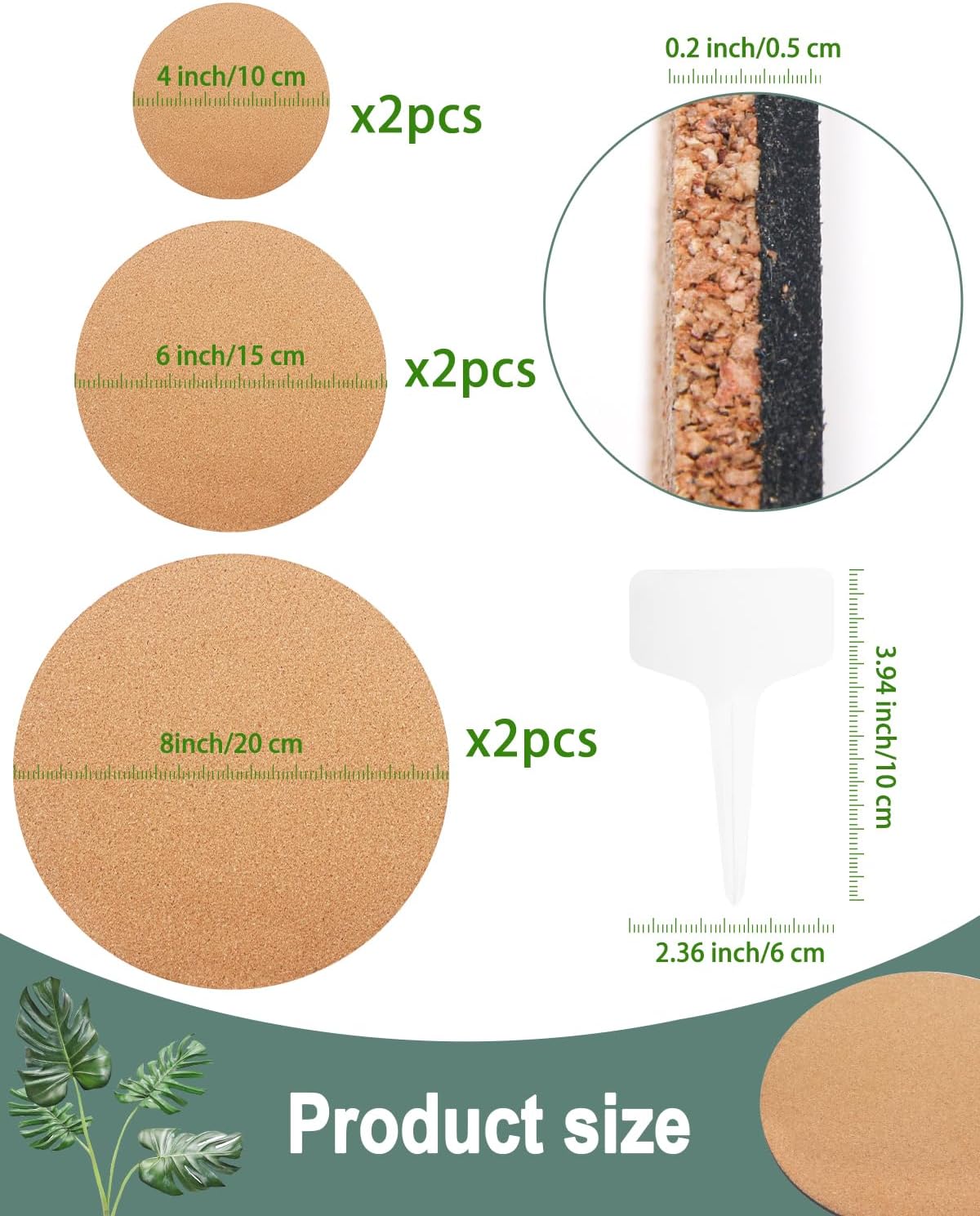 6 Posavasos Corcho 4/6/8pulg para Plantas Negro