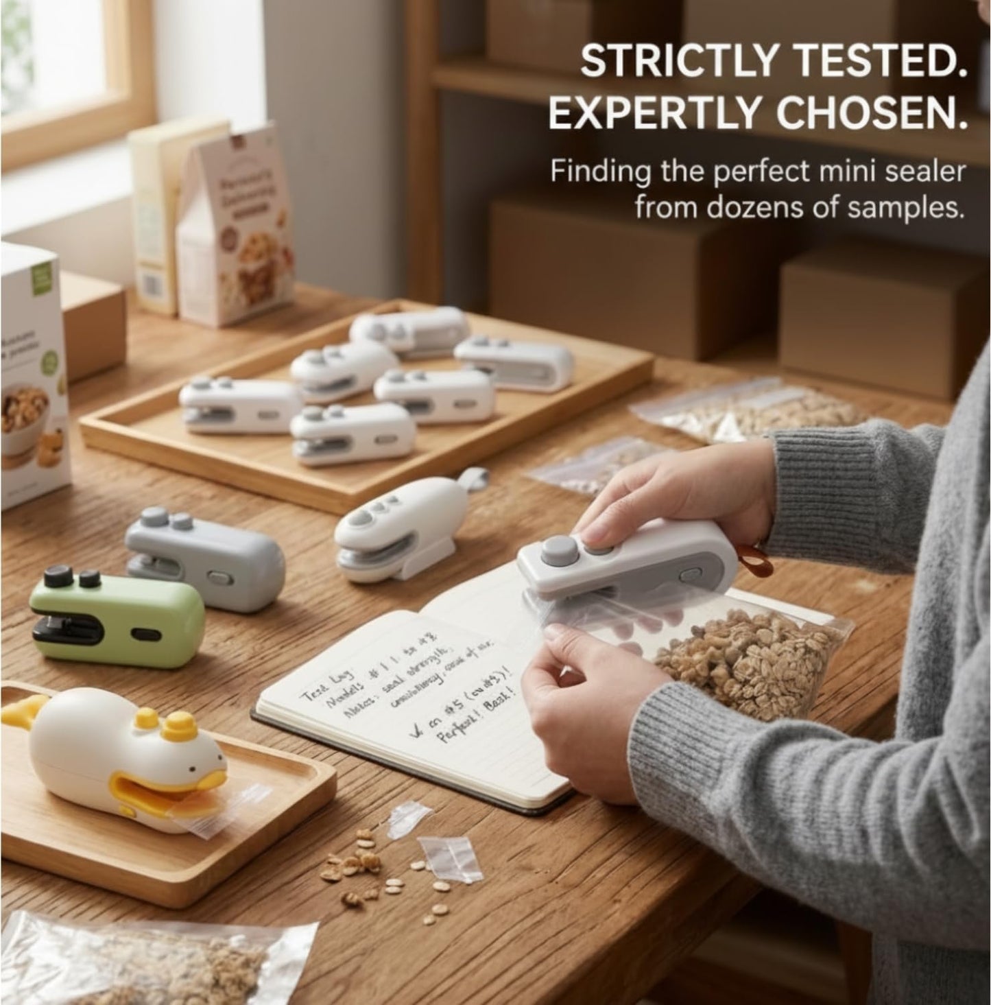 Mini sellador de bolsas con cortador térmico recargable USB para alimentos