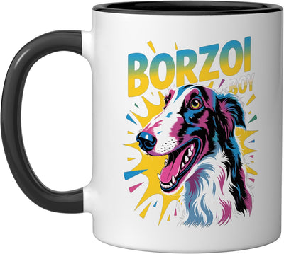 Taza Cerámica Perro Borzoi Hombre Negro/Blanco