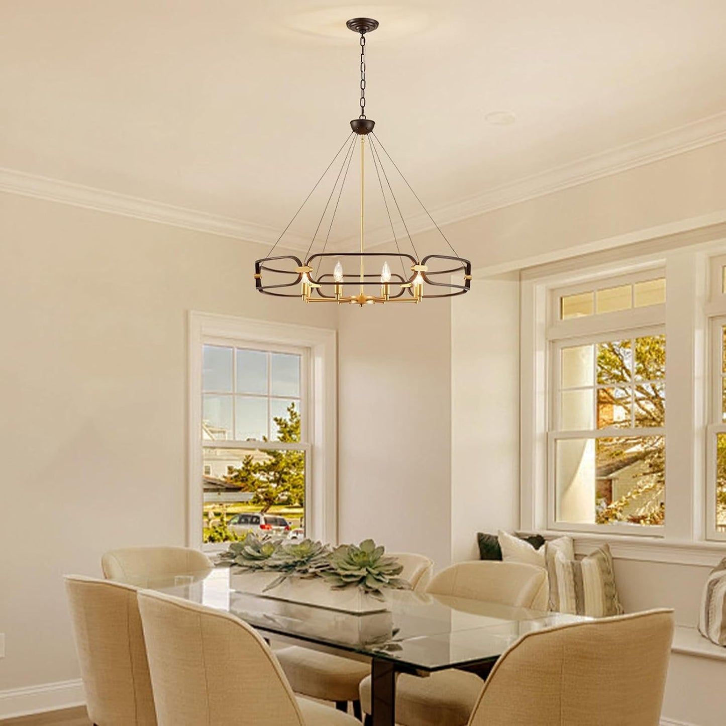Candelabro industrial 31pulg negro dorado 8 luces comedor sala