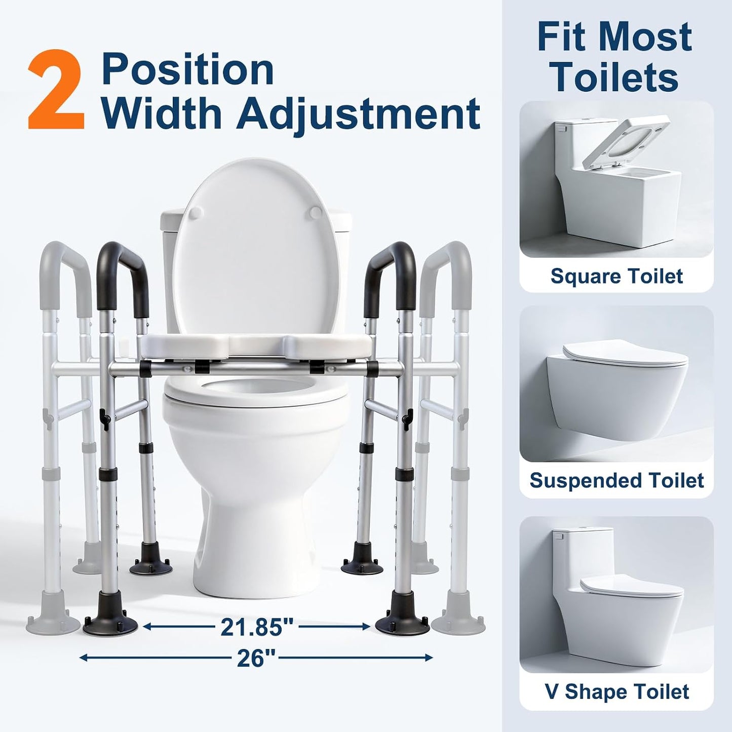 Asiento inodoro elevado ajustable con asas y reposabrazos