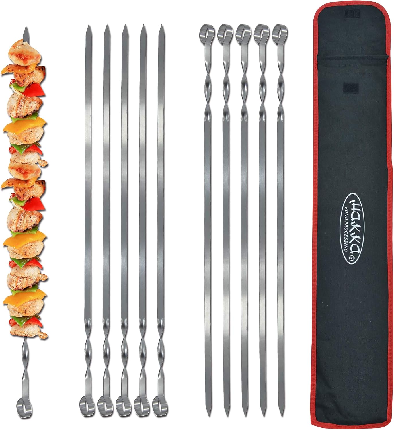Brochetas acero inox 23.6pulg reutilizables juego 10