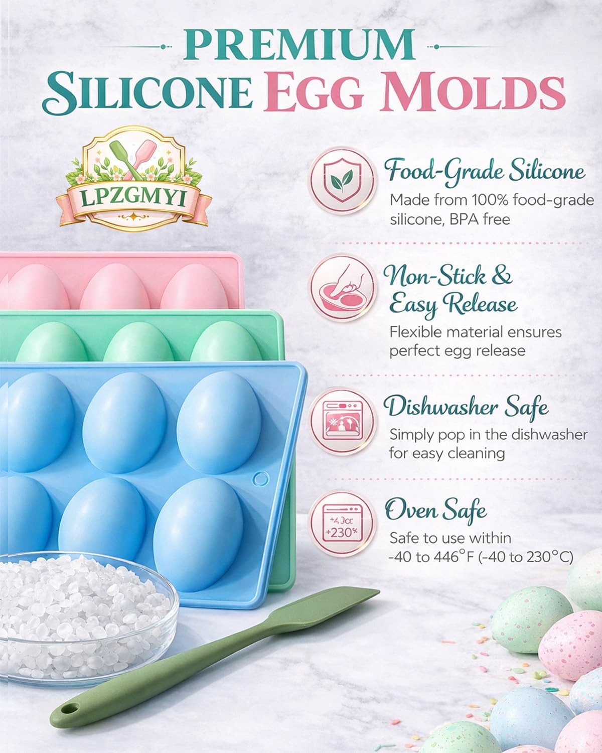 Moldes de silicona para huevos, paquete de 3 con 24 cavidades para hornear