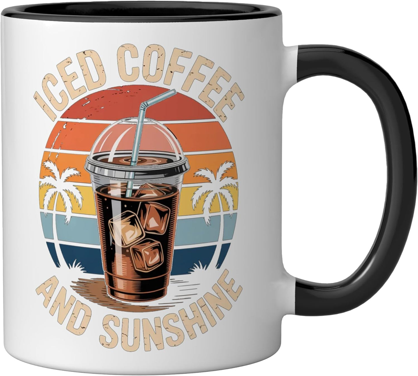 Taza cerámica para amante del café helado con dibujo divertido negro/blanco