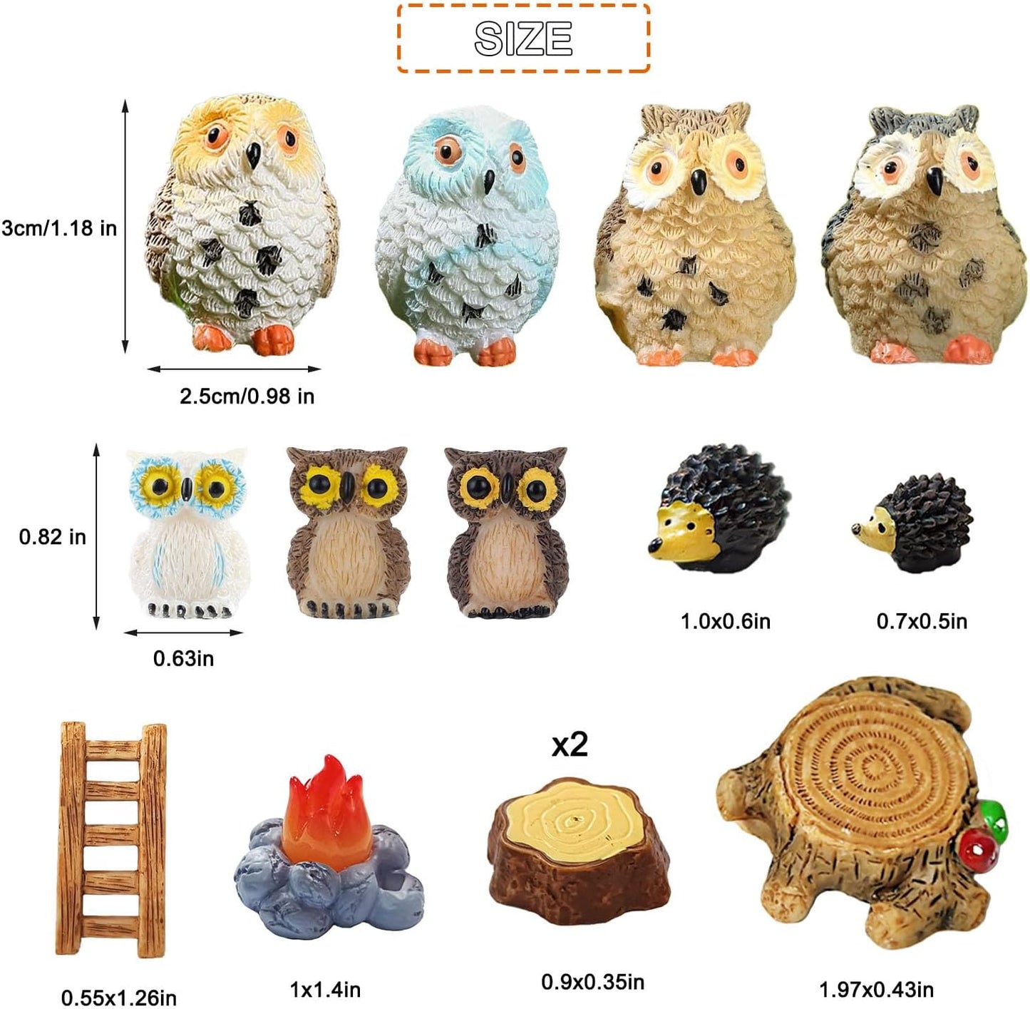 Accesorios jardín 39 Pzas búhos musgo árboles hadas