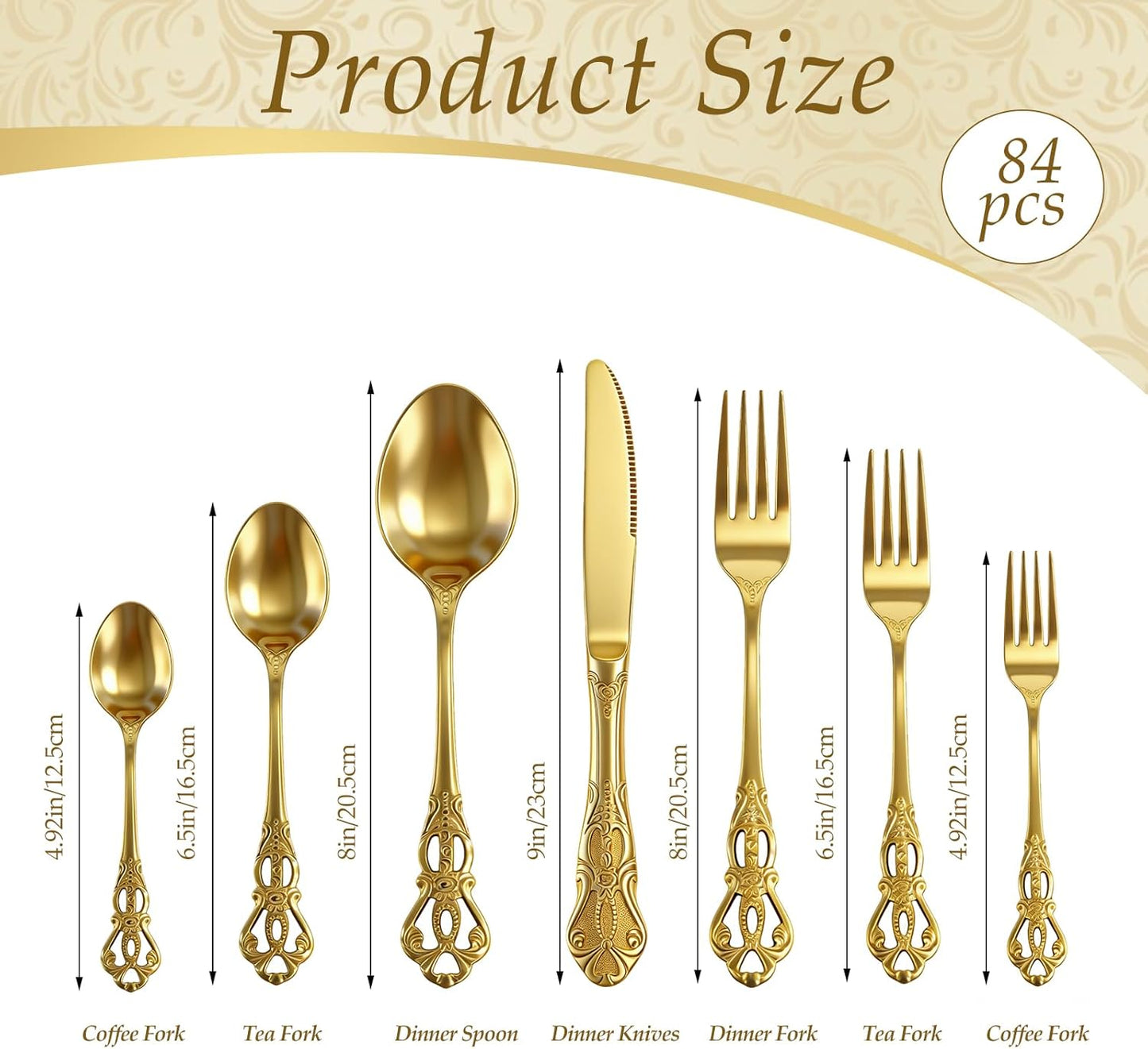 Set 84 Pzas Cubiertos Acero Inox Dorado Retro