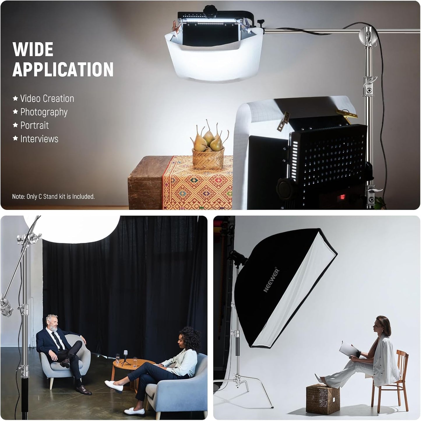 Soporte luz fotografía acero inox brazo extensible 172cm