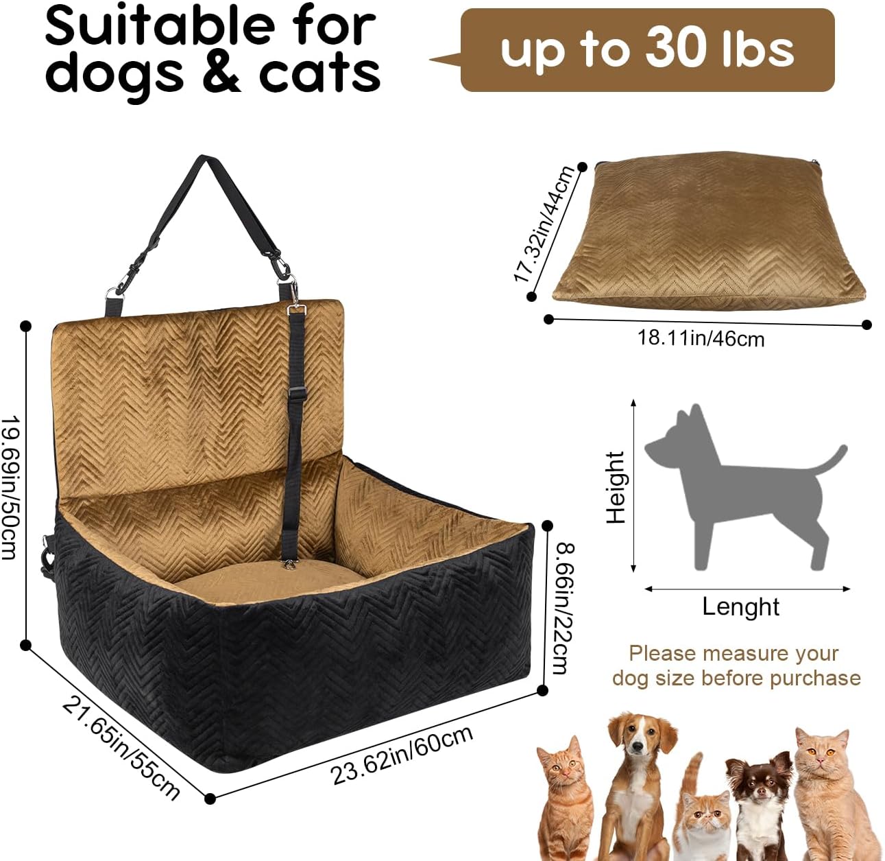 Asiento automóvil perro cama funda lavable elevador 30