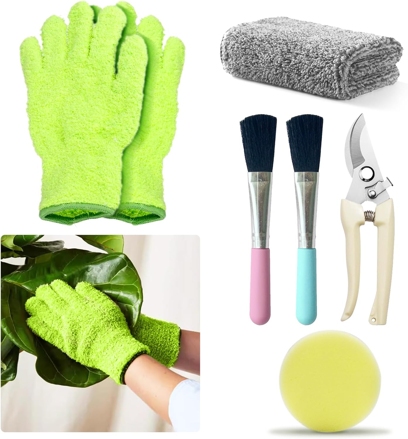 Guantes microfibra limpieza plantas con cizalla