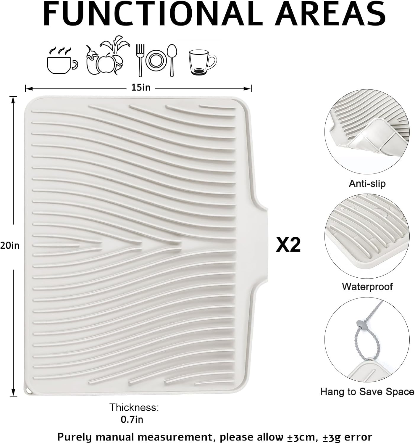 Tapete de secado de platos de silicona para encimera con drenaje integrado