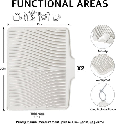 Tapete de secado de platos de silicona para encimera con drenaje integrado