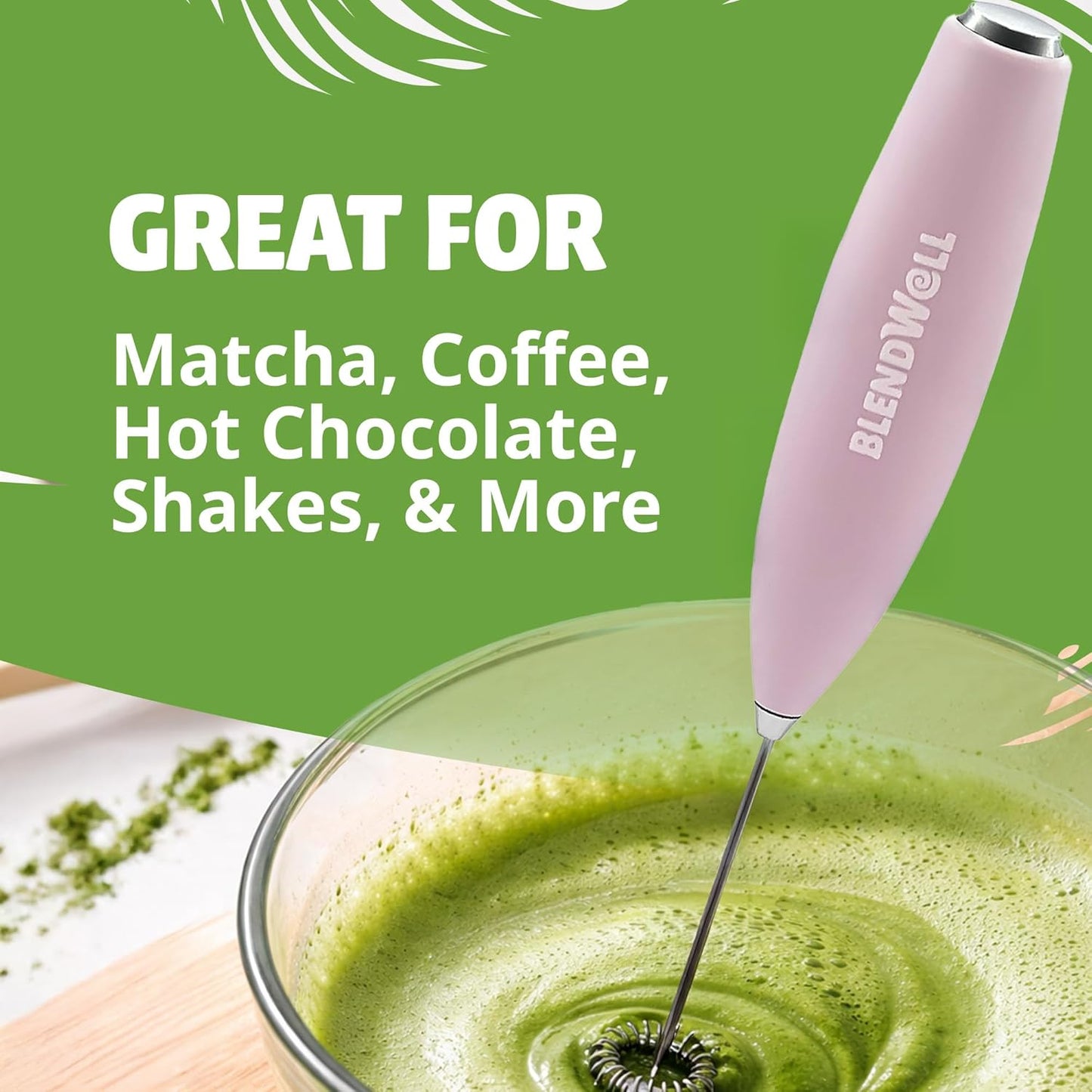 Espumador de leche eléctrico BlendWell para matcha y café con soporte