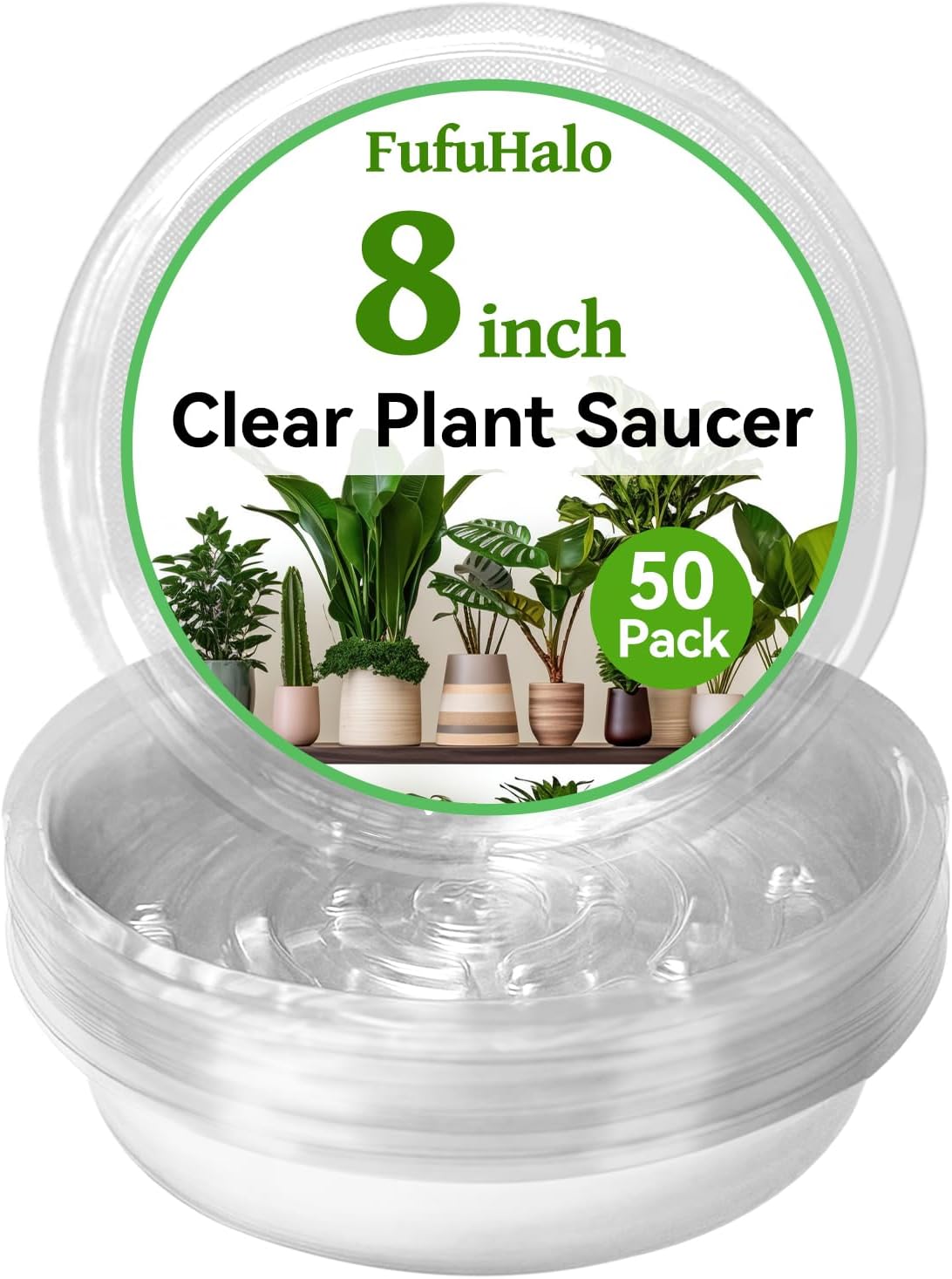 50 Platillos Plástico 8pulg Transparentes para Macetas